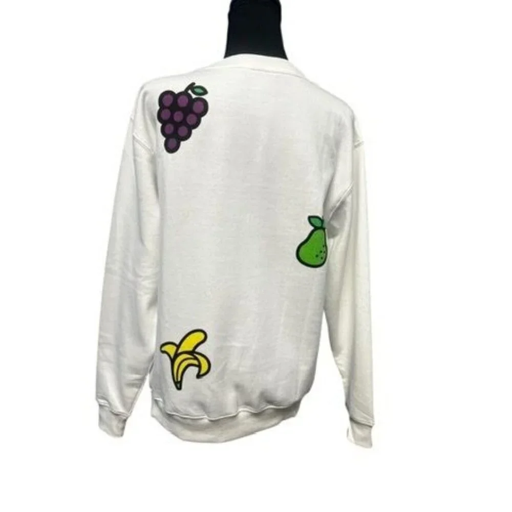 HELLO KITTY CREWNECK SWEATSHIRT WOMEN XS WHITE PREPPY LIGHT SWEATER RELAX